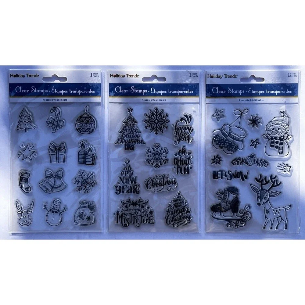 Holiday Trendz Christmas Clear Stamp Set Bundle Lot of 3 New Sealed Winter Craft